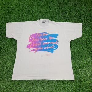 Vintage 1990 Christian Shirt Womens XL 22x25 Crop USA Mark 16:18